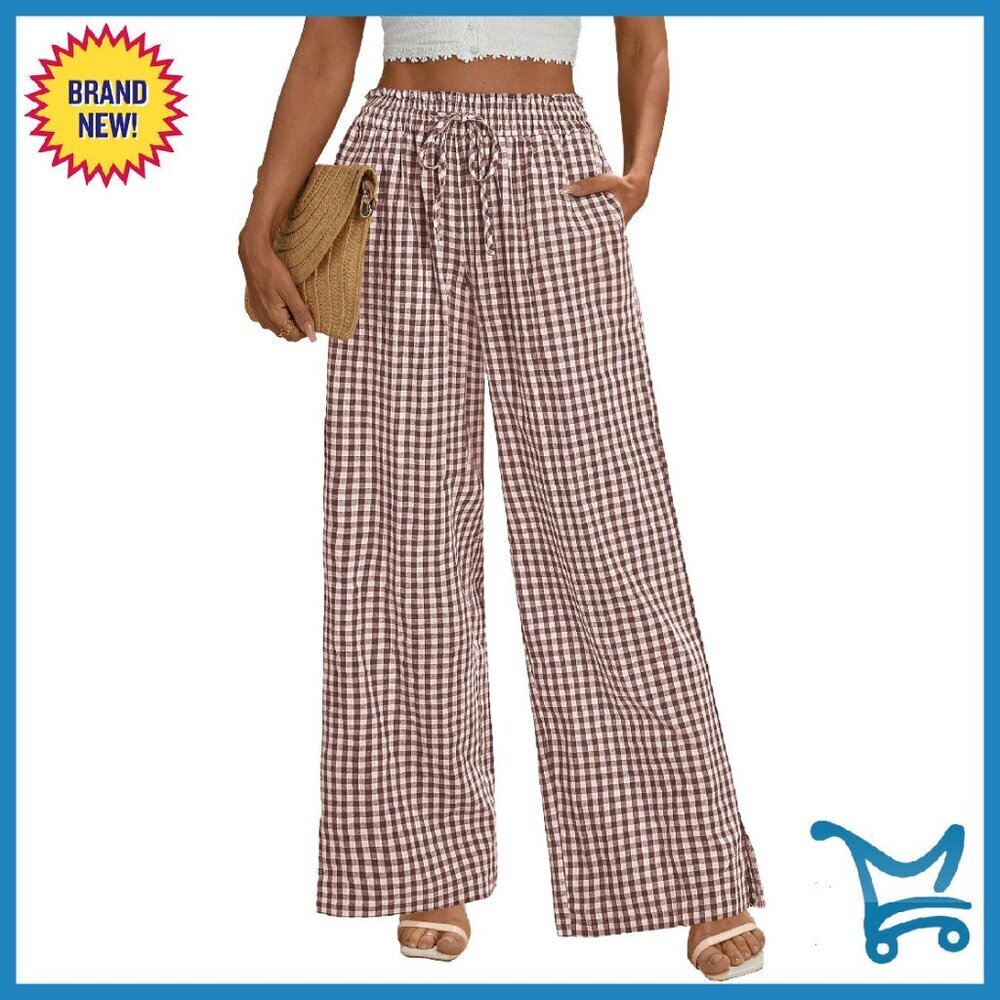 Wide Leg Palazzo Pants High Waisted Drawstring Casual Flowy Trousers